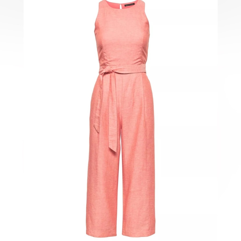 Linen-Cotton Cropped Jumpsuit Banana Republic Coral Orange 6 Regular